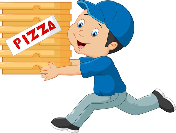 Dibujos animados un repartidor sosteniendo pizza — Archivo Imágenes Vectoriales