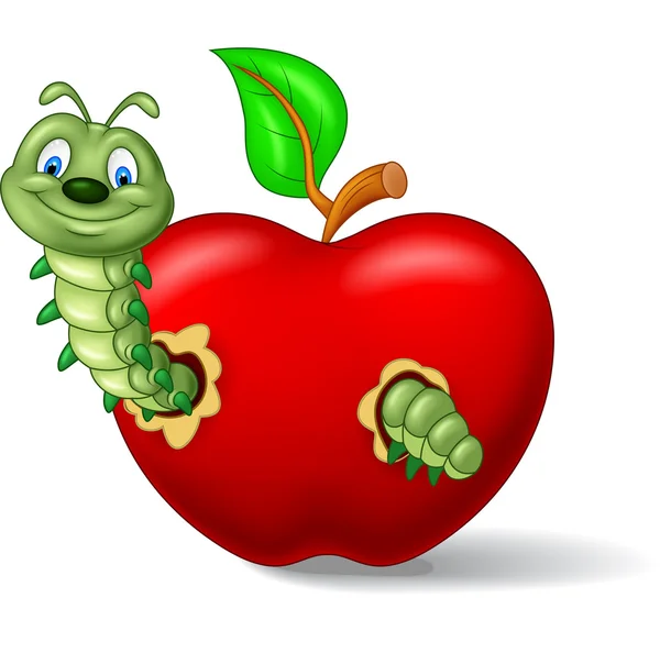 Cartoon Caterpillar eat the apple — Stock Vector