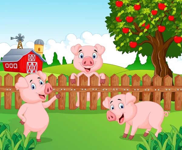 Cartoon adorable baby pig in the farm - Stok Vektor