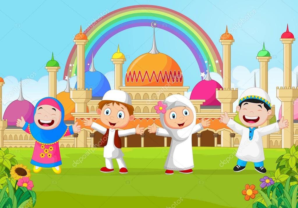 Cartoon Little Kid With The Mosque Stock Vector C Tigatelu 76878263