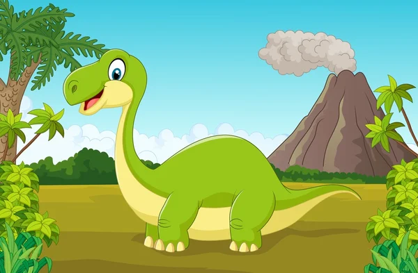 Cartone animato dinosauro felice nella giungla — Vettoriale Stock