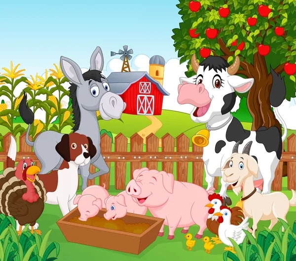 Colección de dibujos animados animal en la granja — Vector de stock