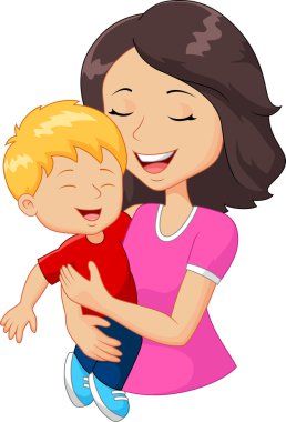 Karikatür mutlu aile anne holding oğul