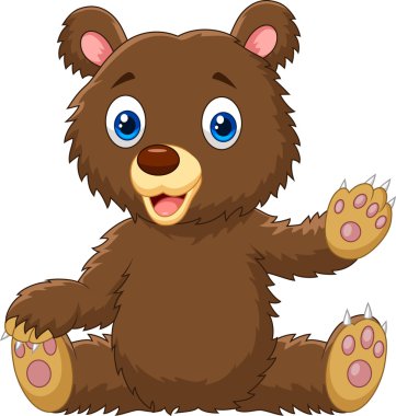 Cartoon happy bear presenting, on white background