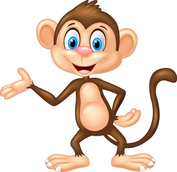 Macaco dos desenhos animados apresentando —  Vetores de Stock