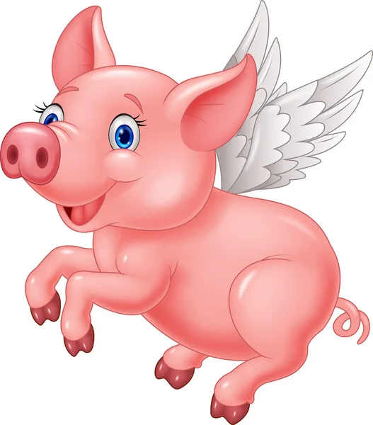 Cute pig cartoon flying on white background — Stok Vektör