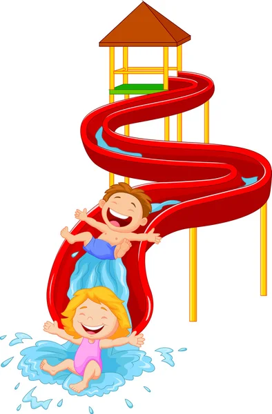 水スライド上の子供の幸せ — ストックベクタ