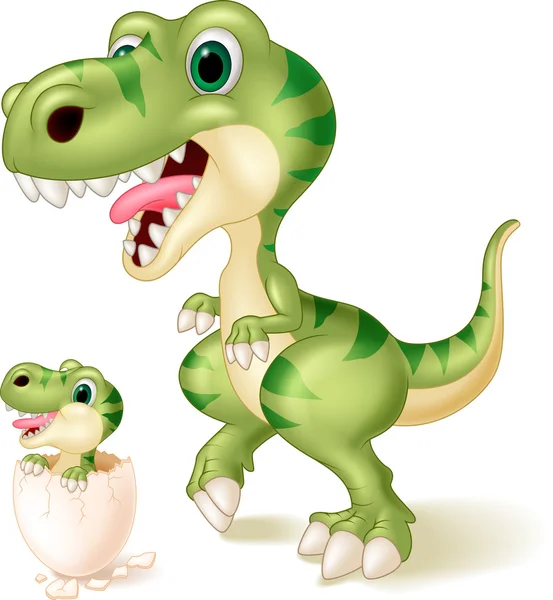 Madre y bebé dinosaurio eclosionando. ilustración vectorial — Vector de stock