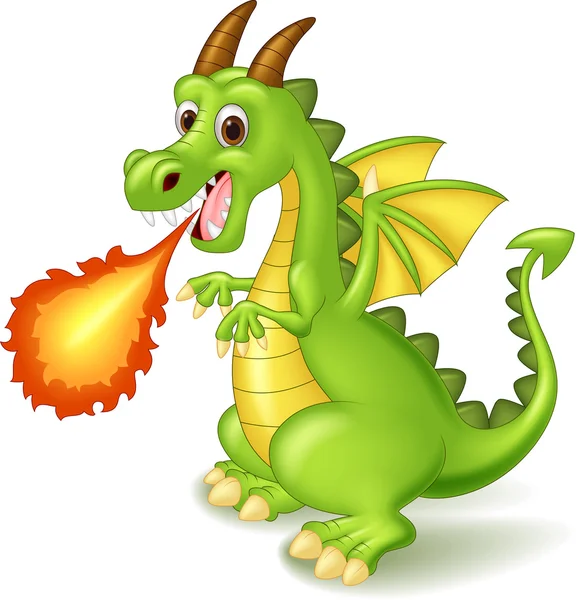 Cartoon dragon poseren met vuur — Stockvector