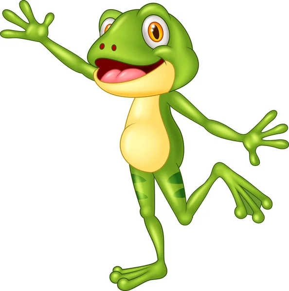 Cartoon cute frog waving hand — ストックベクタ