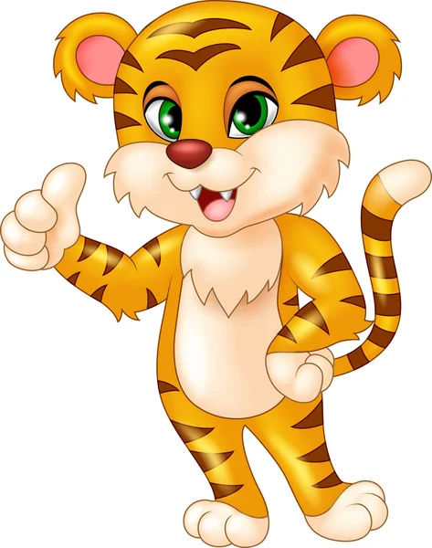 Baby tiger mascot giving thumb up — Stok Vektör