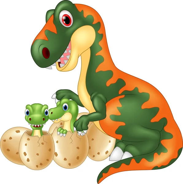 Cartoon tyrannosaurus with baby dinosaur — Stock Vector