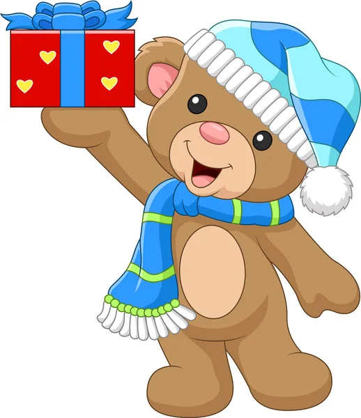 Карикатурный медведь с подарком — стоковый вектор