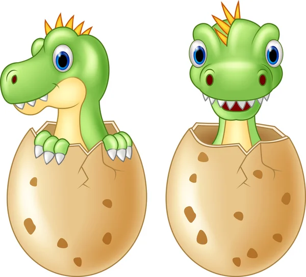 Schattige baby dinosaurus broedeieren, geïsoleerde vector op wit — Stockvector