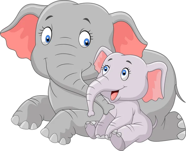 Cartoon söta mor och baby elefant — Stock vektor