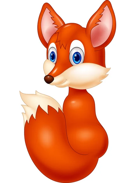 Cartoon baby fox melihat ke belakang - Stok Vektor