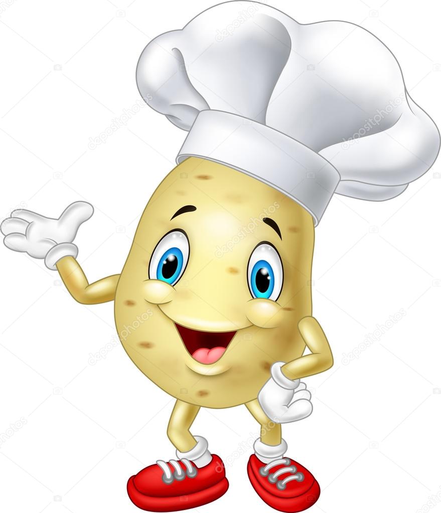 Cartoon chef potato waving hand