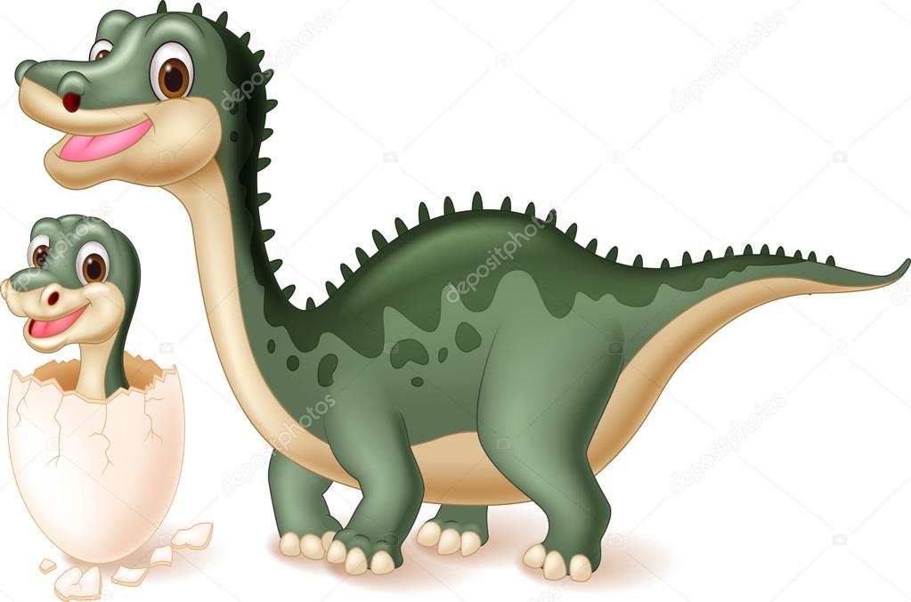 Mother dinosaur with baby hatching. vector illustration