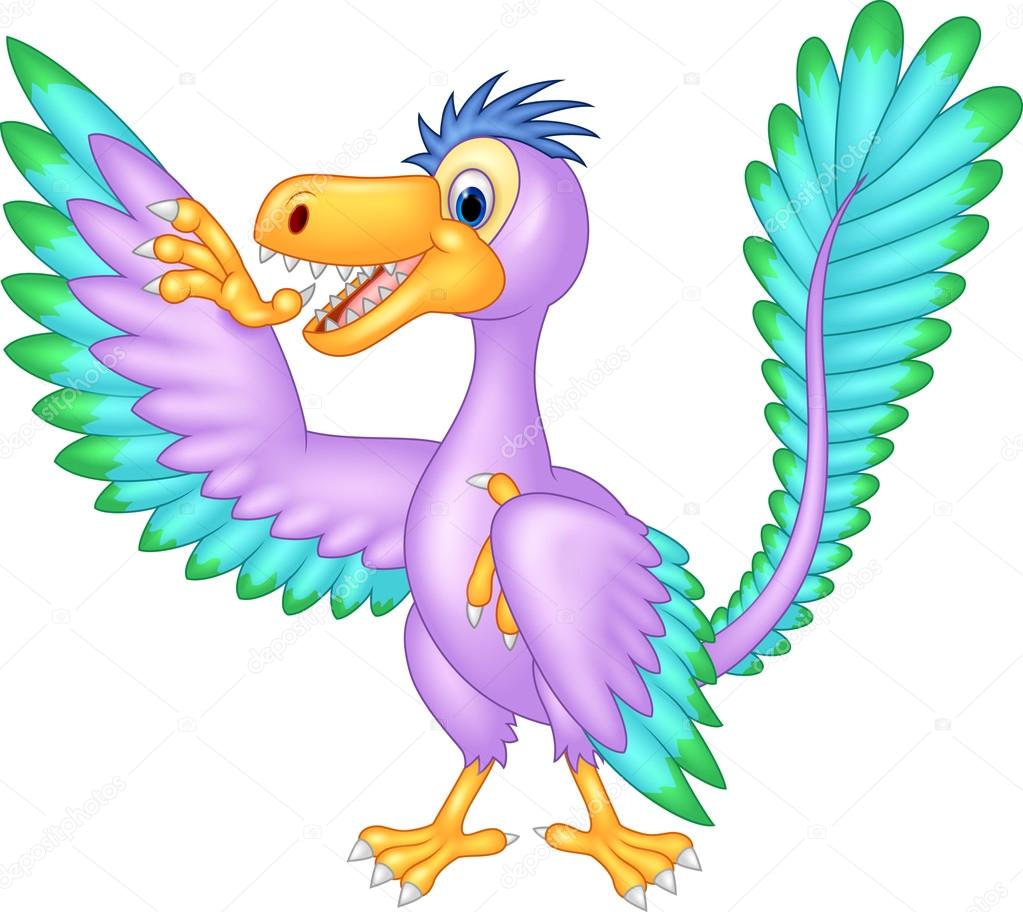 Cartoon archaeopteryx waving