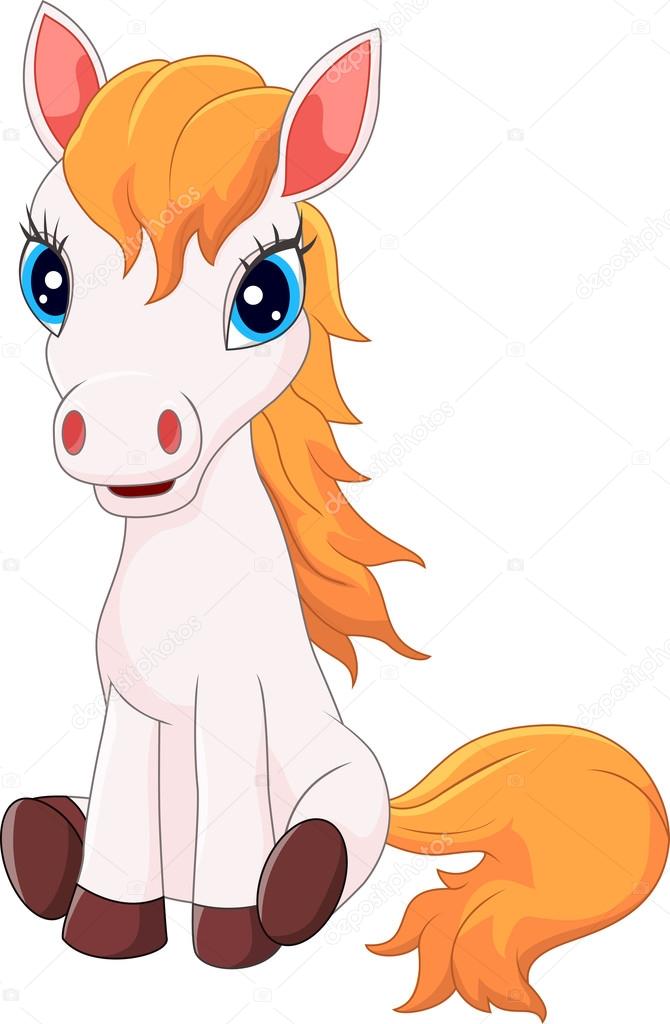 Cartoon cute pony horse sitting