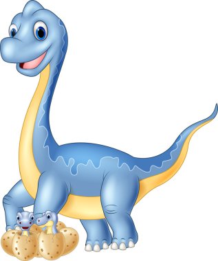 Happy mother dinosaur with baby dinosaur hatching