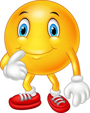 Happy cartoon emoticon thinking