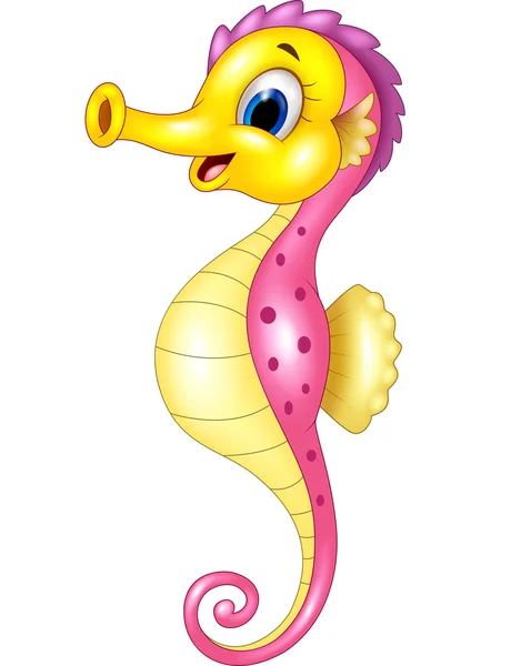 Cartoon happy seahorse isolated on white background — Stock Vector