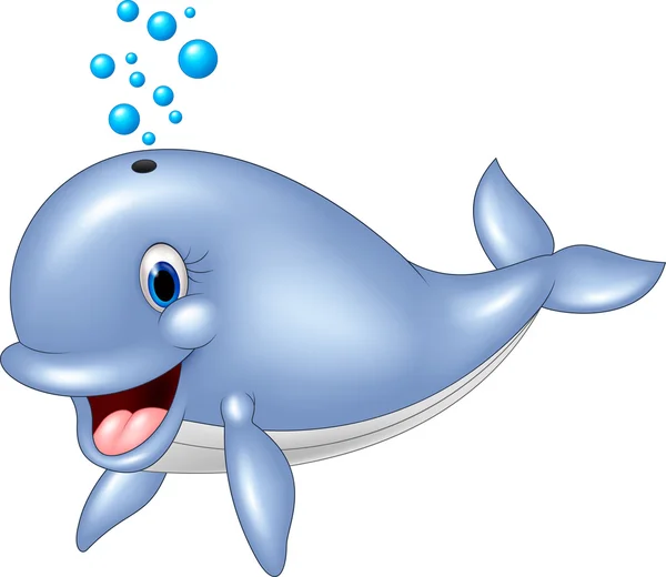 Cartoon blue whale isolated on white background — Stock Vector