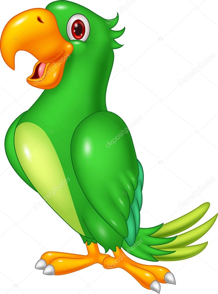 Cartoon green parrot isolated on white background