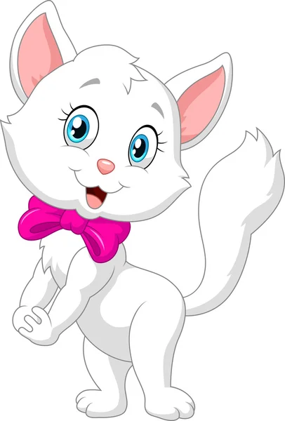 Happy cartoon white cat isolated on white background — Stock Vector