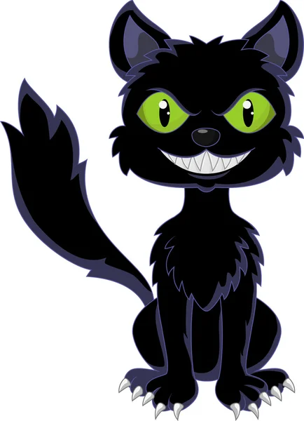 Gato negro feliz sentado — Vector de stock