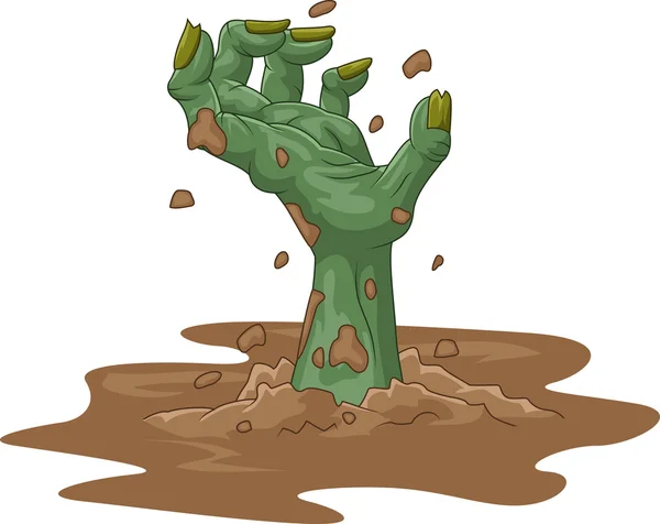 Cartoon zombie hand out of the ground on isolated background — Stock Vector