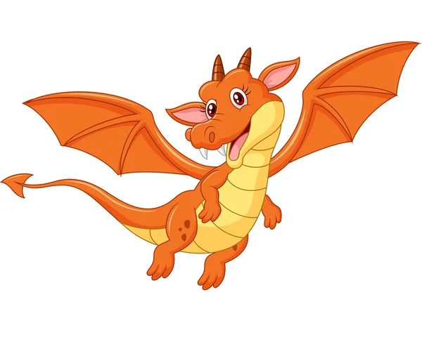 Dibujos animados lindo dragón naranja volando aislado sobre fondo blanco — Vector de stock