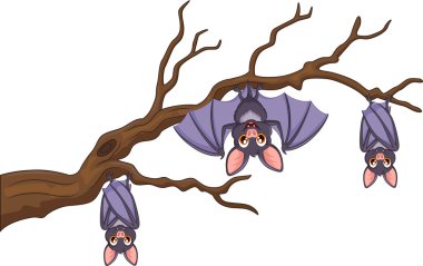 Happy cartoon bat hanging on tree clipart