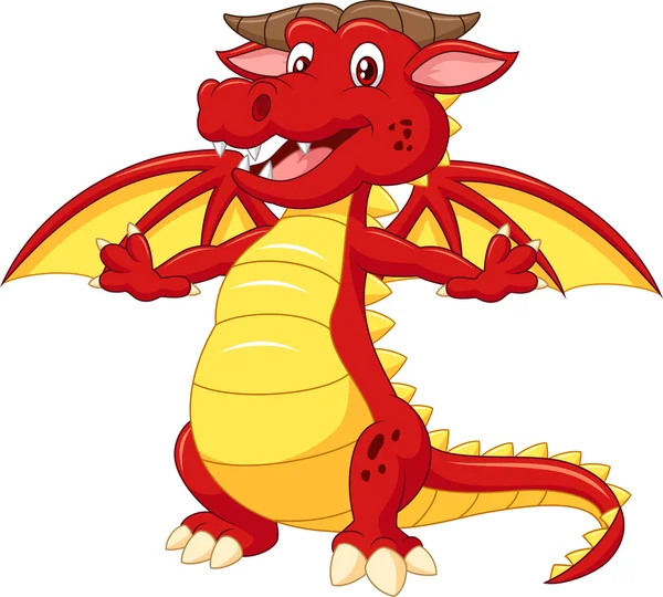 Dibujos animados lindo dragón rojo aislado sobre fondo blanco — Vector de stock