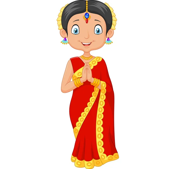 Dibujos animados chica india con vestido tradicional — Vector de stock