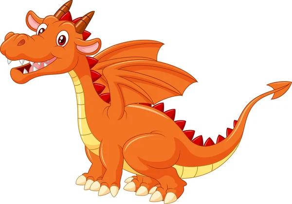 Dibujos animados lindo dragón naranja aislado sobre fondo blanco — Vector de stock