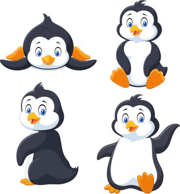 Beyaz arka plan üzerinde izole karikatür penguen topluluğu