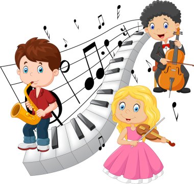 Sadece piyano sesi arka plan ile oynarken müzik çocuklar