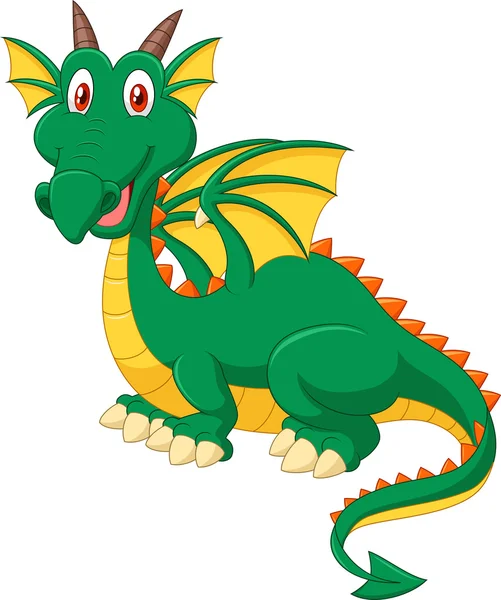 Cartoon happy green dragon — Stock Vector