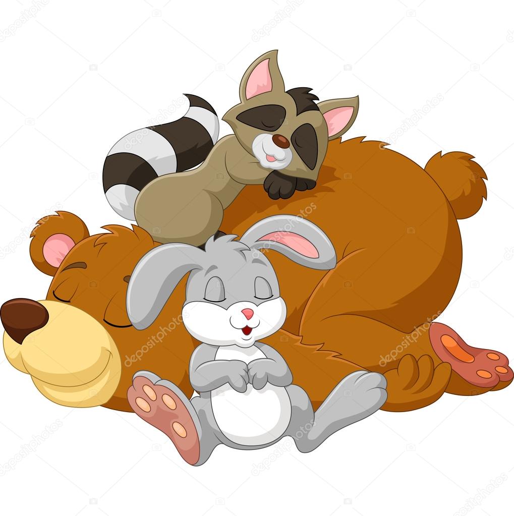 Cartoon wild animal sleeping together