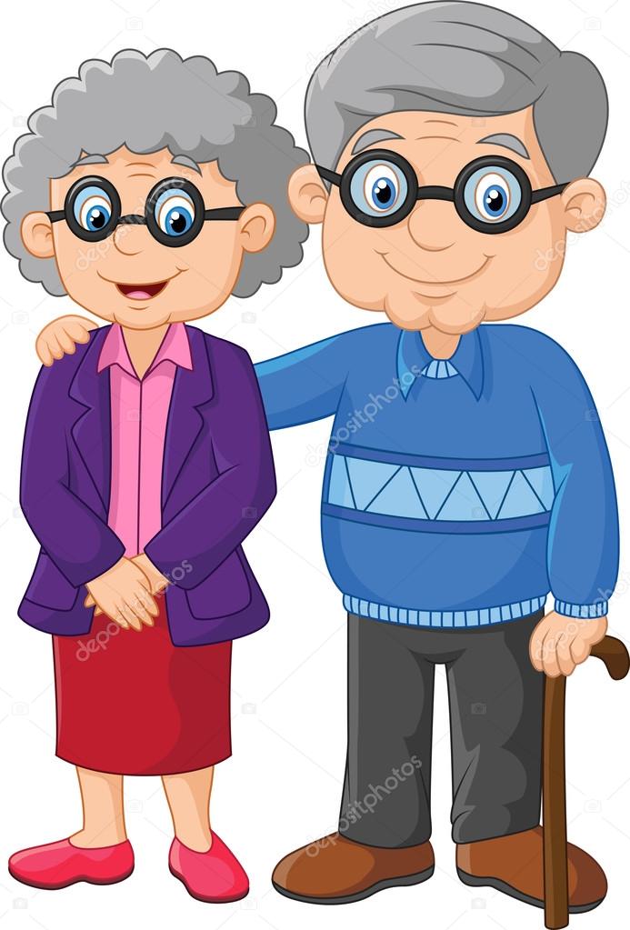 Cartoon elderly couple isolated on white background