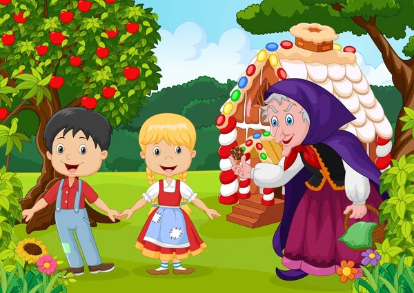 Hansel ve Gretel klasik çocuk hikayesi — Stok Vektör