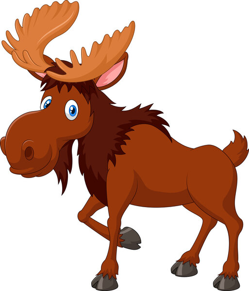 Cartoon brown moose isolated on white background