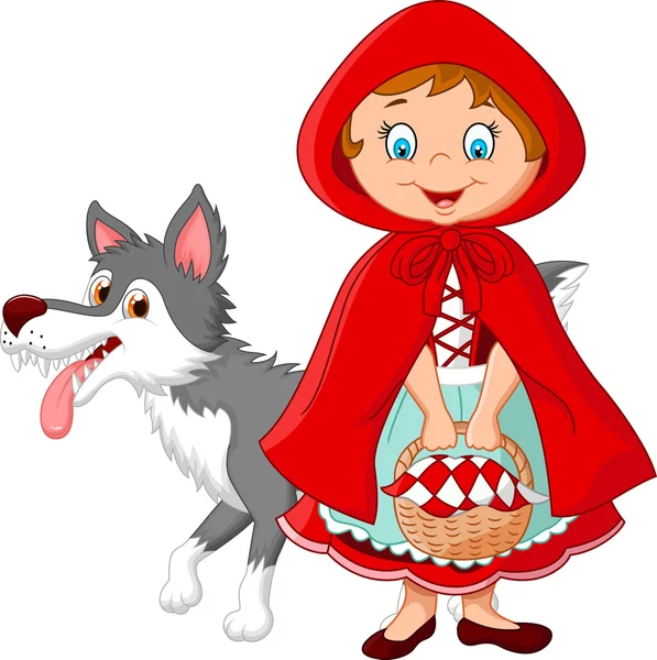 Caperucita Roja reuniéndose con un lobo — Vector de stock