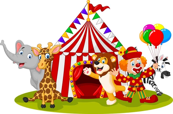 Rajzfilm boldog állati circus és a bohóc — Stock Vector