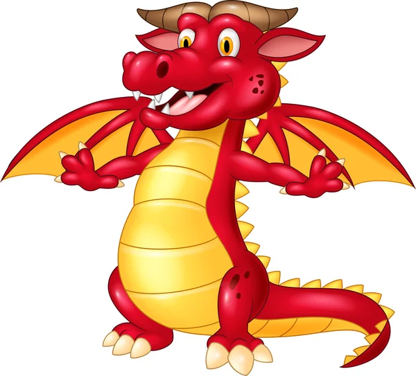 Cartoon red dragon posing isolated on white background — Stock Vector