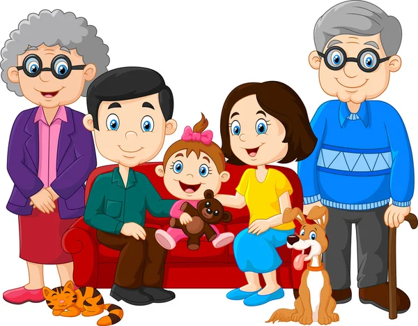 白い背景に分離された漫画幸せな家族 — ストックベクタ
