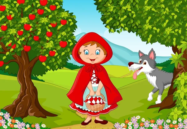 Little Red Riding Hood meeting with a wolf — Stock Vector