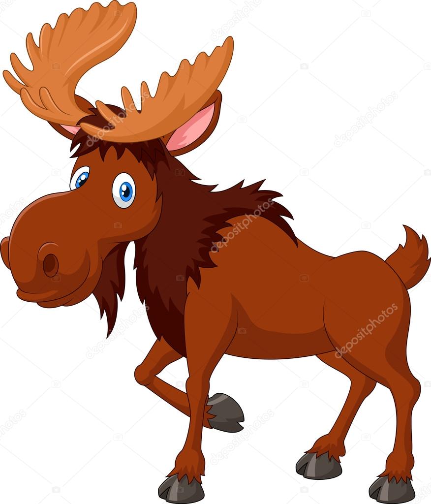 Cartoon brown moose isolated on white background